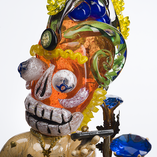 ¡2020! by Einar and Jamex de la Torre, 2020 (Courtesy of Koplin Del Rio Gallery), mixed-media, blown-glass sculpture with resin casting , 33 x 22 x 14 in.